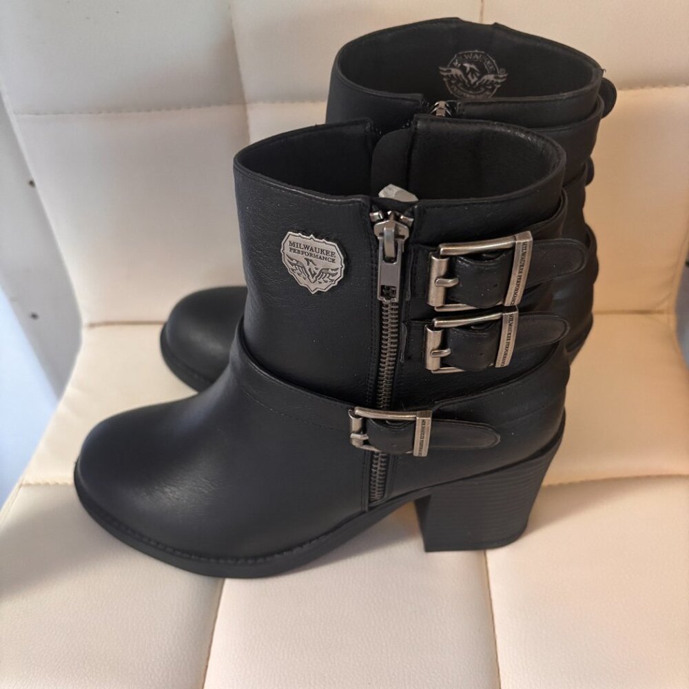 Milwaukee Leather Performance Women’s Black Boots | Triple Buckle, Side Zipper